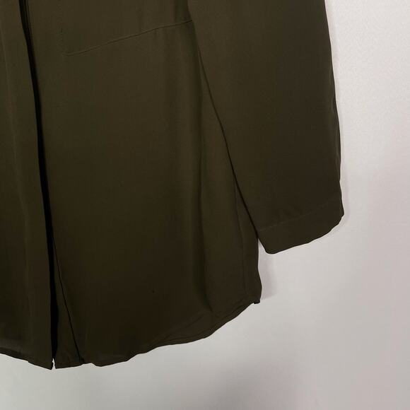 Theory Womens Small S Olive Green Brundia Silk Button Front Blouse Zip Chest Top - Picture 4 of 9